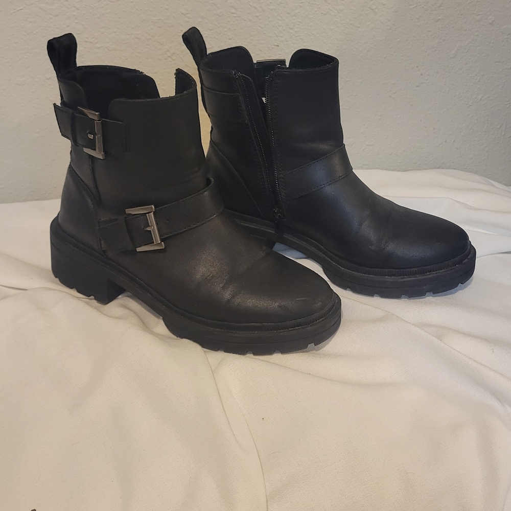 Rocket Dog Black Combat Moto Boots with Chunky Sole
